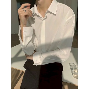 春秋高級感白色職業裝垂感長袖襯衫 男生休閑韓版寬松免燙男士襯衣 簡約百搭ins復古長袖襯衫