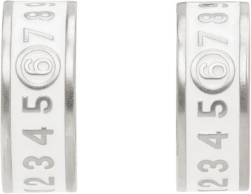 MM6 Maison Margiela 银色 & 白色 Enamel Logo 耳环