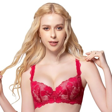 SWEAR 思薇爾 花月銀杏系列B-D罩蕾絲包覆內衣(火熱紅)