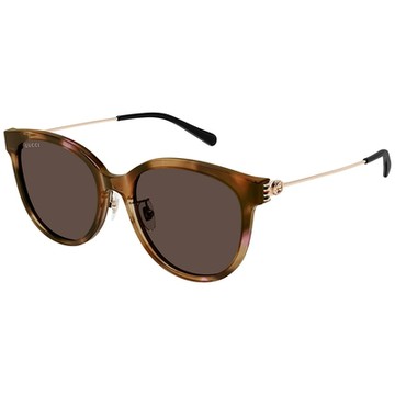 GUCCI | 奢華密語圓框太陽眼鏡 | 金琥透棕