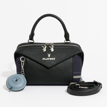 PLAYBOY - 雙拉鍊手提包附肩背帶  Urban Pulse系列 - 藍色/552-7606-56-6