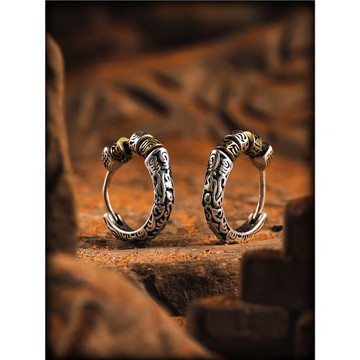 (免運)GUXI【遺夢】復古925銀耳環男唐草紋耳釘小眾耳圈女耳扣生日禮物