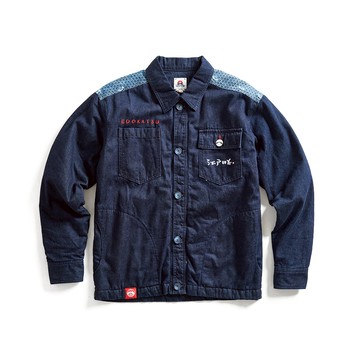 江戶勝｜男裝｜浮世海浪波紋鋪棉牛仔外套