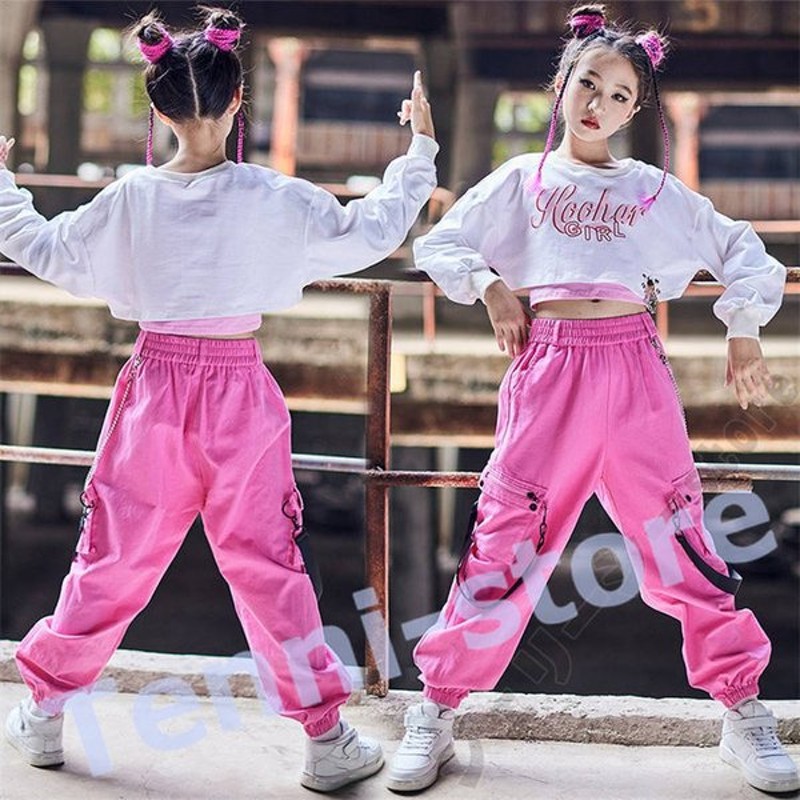 信憑 キッズダンス衣装 セットアップ ダンス 衣装 ガールズ 子供服 ヒップホップ トップス へそ出し パンツ チアガール キッズ 人気新品 おしゃれ  materialworldblog.com