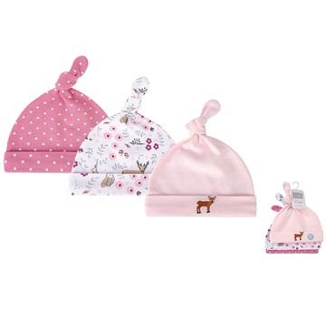 美國 Luvable Friends - 甜蜜寶貝純棉新生兒棉帽 保暖帽3件組-小鹿花園