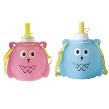 Babymate 貓頭鷹矽膠水壺300ml(藍/粉)