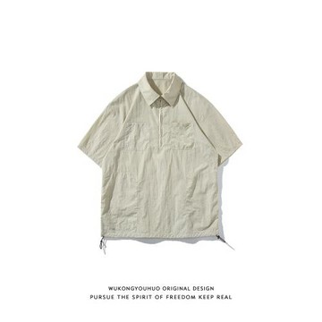 悟空有貨潮牌山系戶外工裝短袖襯衫男女夏季復古寬松百搭休閑襯衣