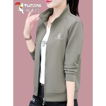 啄木鳥早春季短外套女2025新款春秋中老年媽媽立領棒球服開衫衛衣