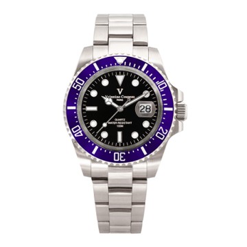 Valentino Coupeau 范倫鐵諾 古柏 陶瓷水鬼腕錶 (銀色/黑面藍框/鋼帶)