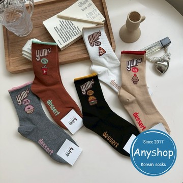 Anyshop韓國襪 可愛小圖食物襪 食物襪 杯子蛋糕 甜甜圈 披薩 韓國襪 中筒襪 韓國襪子 女生襪 女襪12501
