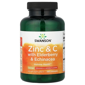 Swanson Vitamins, 鋅和維生素 C，含接骨木果和紫錐菊，橙子檸檬，200 粒錠劑