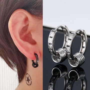 圈圈耳環女純銀耳釘2022年新款潮男耳圈黑色潮人爆款耳扣單只耳飾