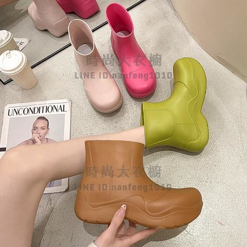 日系時尚雨鞋女夏外穿厚底防滑水鞋短筒雨靴潮顯瘦中筒雨鞋【時尚大衣櫥】