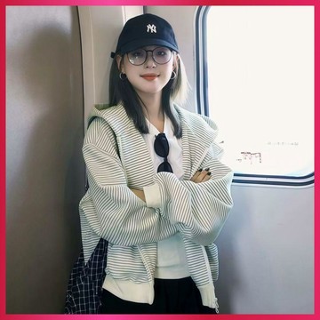 『ATC』秋季薄外套女春秋新款美式慵懶風韓系連帽衛衣女寬鬆紋薄款韓版開衫外套潮