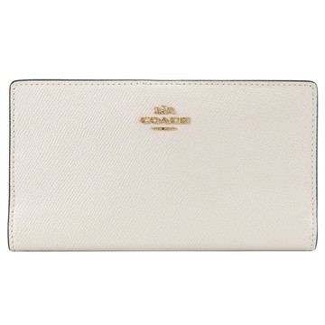 COACH CK444 經典馬車LOGO多卡扣式拉鍊長夾.白