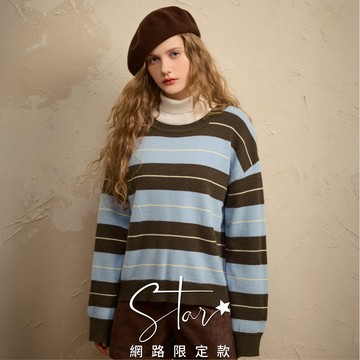 SO NICE Miu系撞色落肩寬鬆版針織上衣｜藍/紅｜STAR｜都會時尚女裝【5854F010】