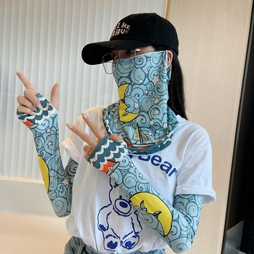 防曬麵罩冰絲袖套夏天女設計感開車神器薄款冰袖潮護頸麵紗遮臉罩夏季新款防曬麵罩 全臉防曬防紫外綫麵罩 L7G1