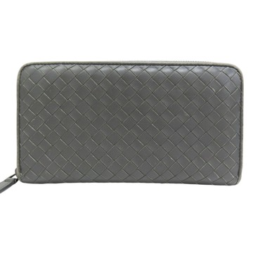 【二手名牌BRAND OFF】BOTTEGA VENETA 寶緹嘉 灰色 羊皮編織 拉鍊長夾