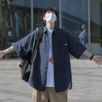【老林】2024新款複古純色短袖長袖百搭襯衫寬鬆休閒襯衣休閒上衣 超火ろ