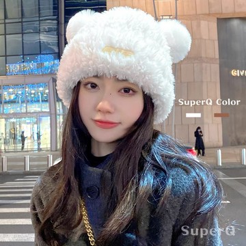 👒台灣現貨實拍👒#193毛絨小熊針織保暖帽 毛帽 護耳帽 毛帽 毛絨帽 包頭帽 羊羔絨 冬季毛帽 針織帽帽子 小熊帽