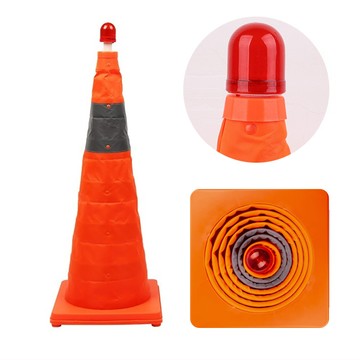 【威力鯨車神】伸縮折疊三角錐-附警示閃光燈50cm中號(交通錐 路障警示燈)中號50cm