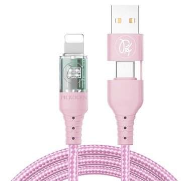PICKOGEN 皮克全 二合一Type-C/USB-A TO Lightning PD充電線 1.8m VAW數顯 粉色 ca-2942  1條