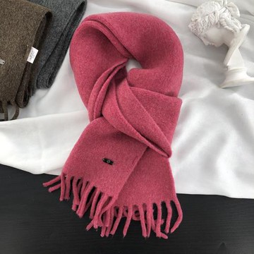 高檔韓系軟糯親膚奶咖色灰色綠色羊毛小圍巾女生冬季窄版保暖圍脖