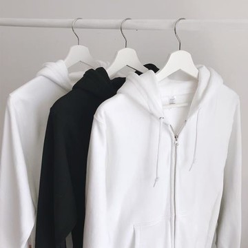 重磅橫向編織厚實開衫連帽衛衣 純棉拉鏈黑白帽衫 純色男女基礎款