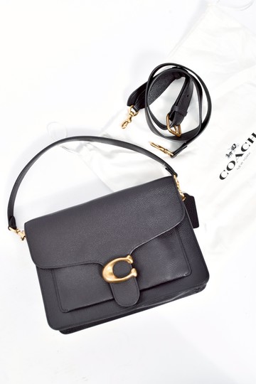 coach黑色tabby經典logo翻蓋式可換手提肩背兩用包