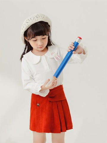 兔兔造型翻領半開襟荷葉鬆緊袖上衣