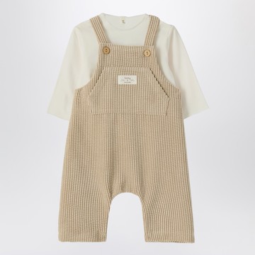 Beige outfit with corduroy overalls