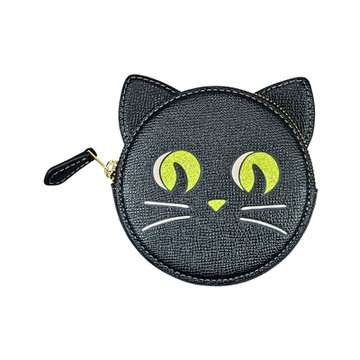 COACH萬聖節限定閃亮綠眼黑貓造型圓餅零錢包