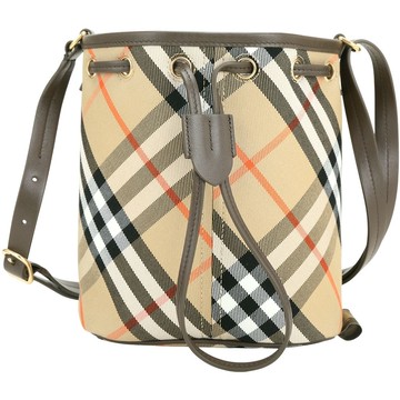 BURBERRY 巴寶莉 格紋經典帆布 斜背抽繩水桶包-2色可選