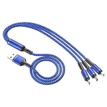 德利生活 三合一充電線 編織款 藍色 多功能充電線  1條