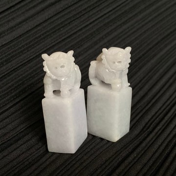 天然 翡翠玉印  A貨緬甸玉 小玉獅印章一對 夫妻對印  特價商品