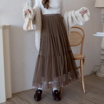 每色都想要♡ˊ網紗拼接細百褶蛋糕長裙 SA831271【現+預】