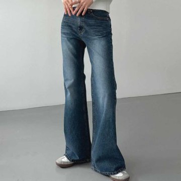 正韓牛仔褲 加絨貓刷喇叭長褲DOB9008-創翊韓都