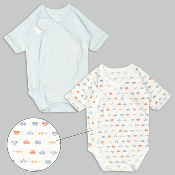 akachan honpo - 長袖包屁衣2件組-按扣款-淺藍色 (50~60cm)