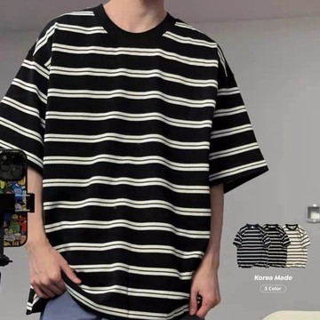 [HYC] 260G 重磅 日系 復古cityboy 條紋t恤 春夏季 寬鬆 潮牌 小領口 大碼上衣 海魂衫 條紋短袖