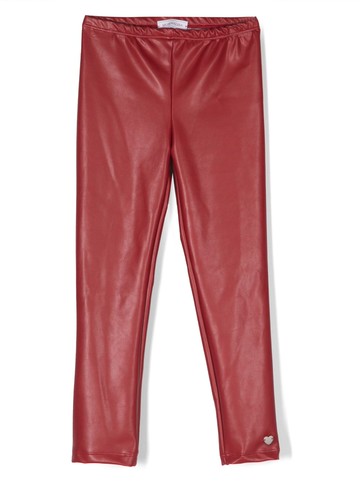 Monnalisa - logo-plaque faux-leather trousers - kids - Viscose/Polyurethane Resin/Spandex/Elastane/other fibers - 2 - Red