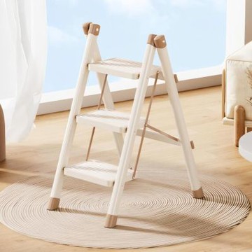 【匠俱】梯子-3步(家用折疊梯 加厚小樓梯 室內多功能爬梯 奶油風人字梯)