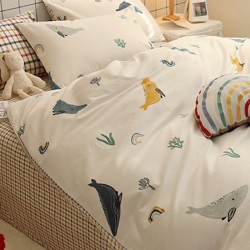 小清新文藝簡約純棉床上用品四件套全棉白色被套ins風床單三件套4