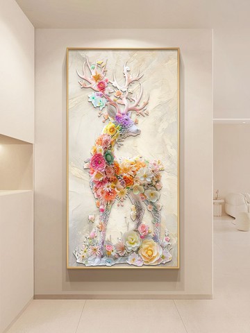 免運 開立發票  裝飾畫 掛畫 裝飾畫 掛畫 麋鹿玄關裝飾畫一路生花客廳入戶門掛畫走廊盡頭壁畫特惠/工廠現貨 特價出 M1123