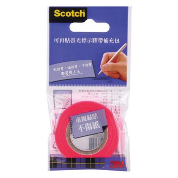 3M Scotch可再貼螢光活貼膠帶補充包/812R/紅/9mmx20M/個