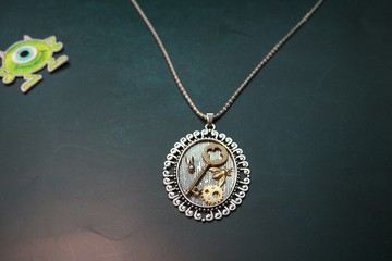 复古油画风格项链金属铜齿轮蒸汽朋克吊坠