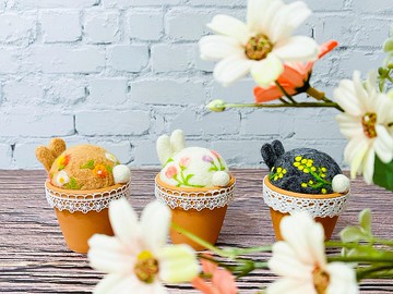 花見。覓兔羊毛氈針插擺飾/留言夾