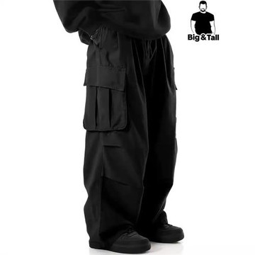 跨境大碼美式復古秋冬機能風寬松闊腿休閑褲大口袋工裝褲男疊墜感