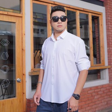 加肥加大碼男士商務休閑長袖襯衫胖人高彈力免燙冰絲翻領白襯衣男