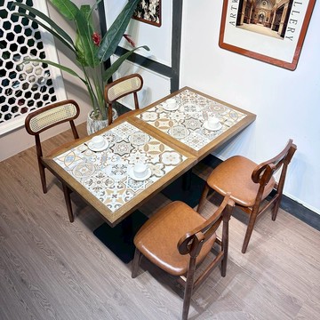 【台灣公司 可打統編】復古咖啡廳實木桌椅組合西餐廳清吧甜品店烘培蛋糕奶茶店實木桌椅 b7241