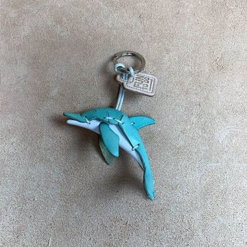 海洋生物-海豚-真皮植鞣 皮革鑰匙圈 吊飾  動物造型